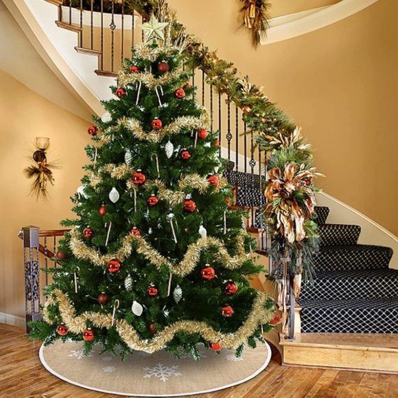 Rustic Burlap Christmas Tree Skirt - 48” Snowflake Farmhouse Style - NWT - Picture 8 of 12